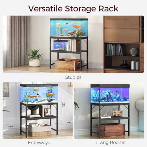 MAHANCRIS 30 Gallon Fish Tank Stand, Aquarium Stand with 2-Tier Storage Shelves, Heavy Duty Breeder Turtle Terrarium Stand Rack for Home Office, 30.0" L x 11.8" W x 24.4" H, Black FTBK3001 - color: Black, size: 30 Gallon