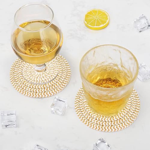 ABenkle 8 Pcs Drink Coasters with Holder, Cotton Woven Absorbent Coasters for Drinks, Minimalist Home Decor Coaster Set for Wooden Tabletop Protection Table, 4.3 inches - color: White Khaki, size: 8 Pcs