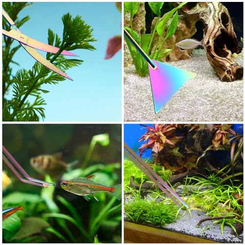 Aquarium Aquascaping Tools Kit,4 in 1/5 in 1/6 in 1 Stainless Steel Aquatic Plants Tweezers Scissors Spatula Cleaning Tool Set W/Storage Bag for Aquariums Fish Tank - size: 4-in-1