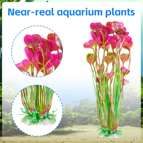 AQUANEAT Artificial Fish Tank Plants, Plastic Aquarium Accessories Large, 15.5 inch Red Decorations, 2pcs - color: Red