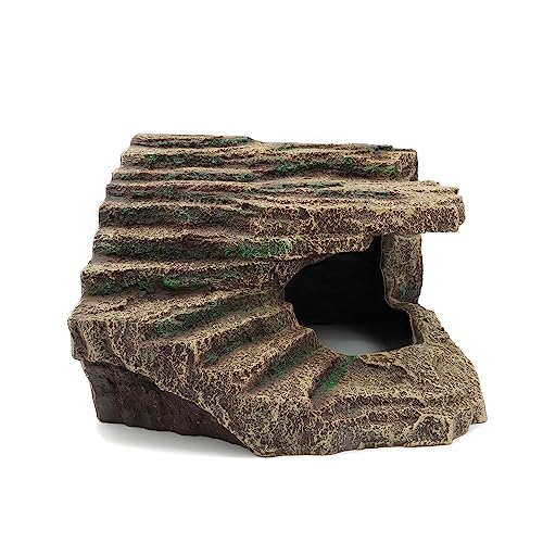 Resin Reptile Hideouts Cave Habitat Decor for Gecko Leopard Lizards Toad Turtle (B- Extra Large)