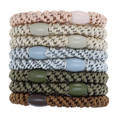 L. Erickson Brown and Green Hair Ties for Thick Hair, Grab & Go Ponytail Holders, 8 Pack, Toasted, Thick No-Crease Bands with Strong Hold, Damage-Free Design, Warm Earthy Mix - color: Toasted