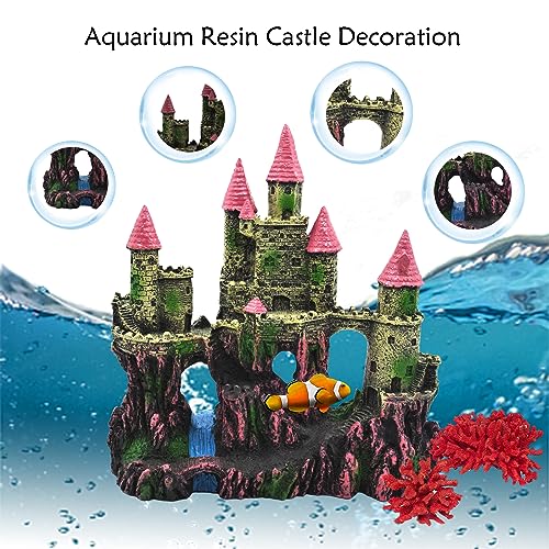 Aquarium Castle Decorations, Resin Castle for Fish Tank with Randomly Color Plants Decor Accessories for Freshwater and Saltwater Fish Tanks (Pink) - color: 【pink】