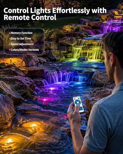 POPOSOAP 4W Solar Pond Lights with Remote Control, RGB Multi-Color Underwater Solar Lights with Timer & Memory Function for Pond, Fountain, Pool, Garden, Aquarium(3 Headlamp)-P64WC - size: 3 RGB Lights- 4W Solar Powered