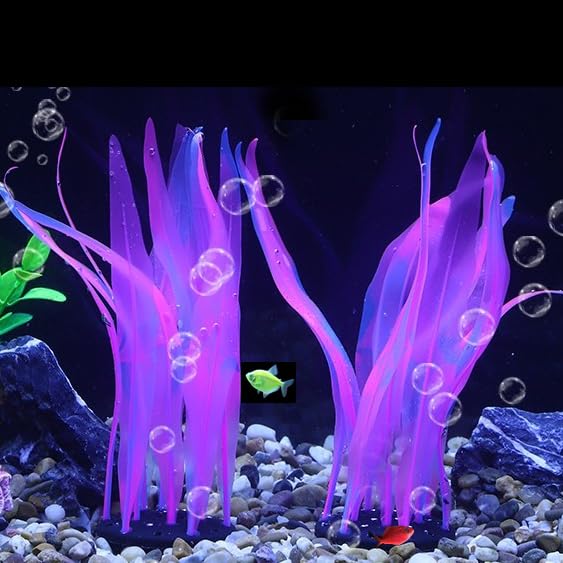 2Pcs Soft Silicone Aquarium Plants Glowing Kelp Fish Tank Plants Decor Artificial Aquarium Plant Decoration Simulation Artificial Water Grass for Fish Tank,Pink,7inch - color: Pink, size: 7inch