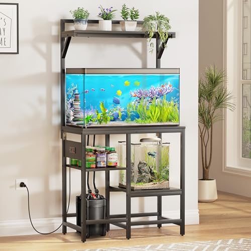 20-29 Gallon Fish Tank Stand, Aquarium Stand with Power Outlet, Heavy-Duty Reptile Terrarium Stand Table with Top Shelf for 20 Gal Long/High/Extra Long & 29 Gal, 30.7"L x 15.3"W x 30"H (Black) - color: Black, size: 20-29 Gallon