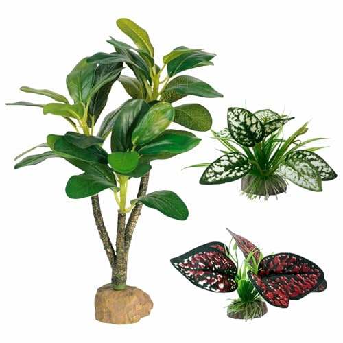 Moonorange Reptile Artificial Plants, Big Terrarium Plants Decorations Supplies, Aquarium Fish Tank Plants, Amphibian Habitat Hideout Tank Accessories(L Set-3pcs/H) - color: L Set-h