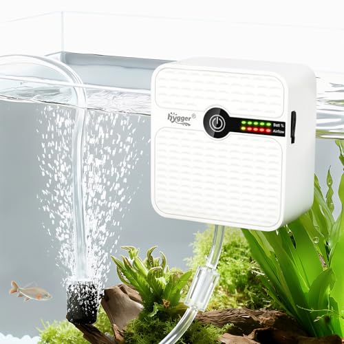 hygger USB Rechargeable Aquarium Air Pump, Battery Powered Quiet Oxygen Pump, Portable Aerator with Air Stone, Adjustable Air Flow with Clip for Bait Bucket, Outdoor Fishing and Power Outages - size: 2.5W, 2600mAh