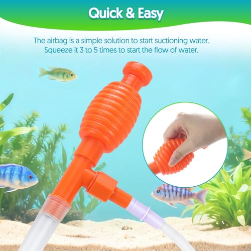 Fish Tank Cleaner Gravel Vacuum for Aquarium Water Changer Aquarium Siphon with Double Sided Sponge Brush Algae Scraper Fish Tank Cleaning Kit for Cleaning Gravel & Sand (Orange) - color: Orange