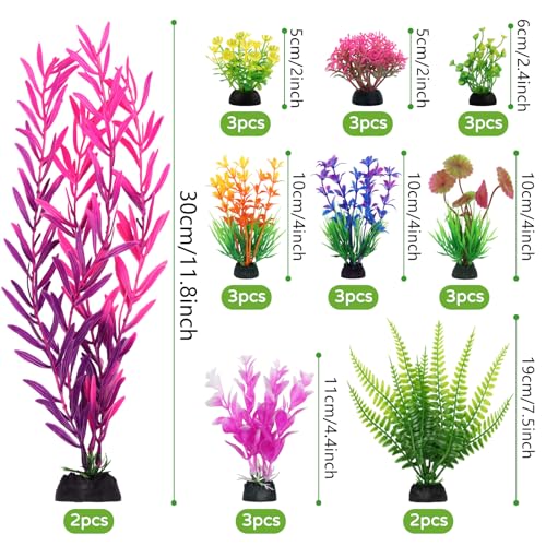 QUOZUO 25 Pack Aquarium Plants, Fish Tank Decor Colorful Plants Artificial Aquarium Decorations for Household and Office Aquarium Simulation, Small to Large