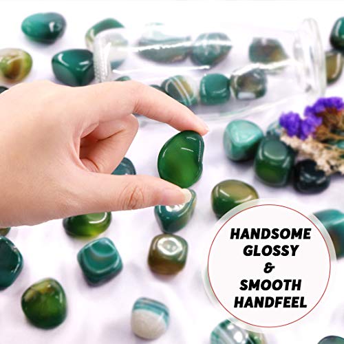 Hilitchi Green Agate Stone Tumbled Stones for Plants Cacti & Succulents Bedding, Vase Filler, Landscape Bottom Decoration (About 1lb(455g)/Bag) - color: Green Agate, size: 17-25mm (0.67"- 0.98")