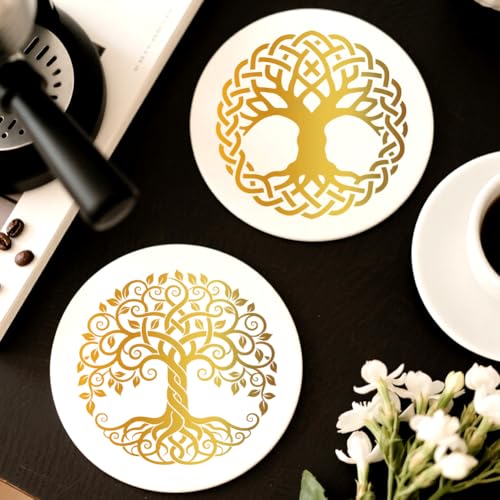 Peacoblue 18 Sheets Rub on Transfers for Crafts, Golden Tree of Life 3.6"x3.9" UV DTF Cup Wraps Waterproof Cold Transfers Stickers for Wood Glass Metal Cup Tumblers Mirrors Mugs Home Decor - style: Golden Tree of Life