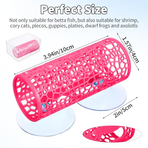 Betta Fish Tank Accessories, Betta Tunnel Toys- Hammock with Suction Cups, Fish Tank Decorations & Hideout for Aquarium Small Fishes & Shrimp, Small Hole Hollow Cave (Rose red) - color: Rose red