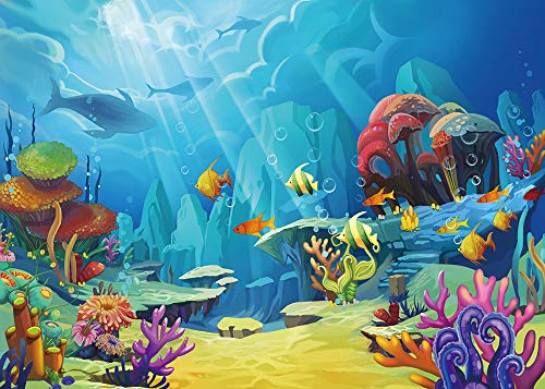 CHAIYA Under The Sea Backdrop Ocean Little Mermaid Backdrop Background for Under The Sea Theme Baby Shower Photo Booth Banner Party Cake Table Decoration 10x8ft - size: 10′x8′