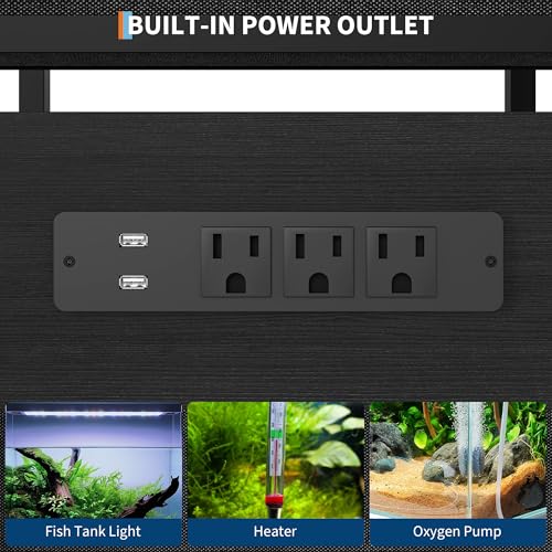 20-37 Gallon Aquarium Stand with Power Outlets & 2 Storage Drawers, Heavy Duty Metal Fish Tank Stand for Fish Tank Accessories, 3 Tier Tank Stand Fish Tank Shelf, 400lbs Capacity, Black