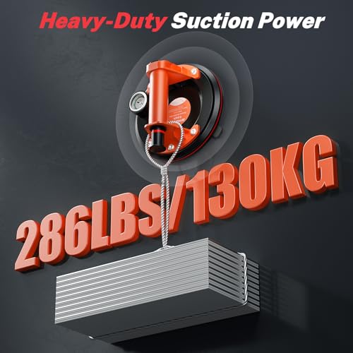 Suction Cup for Glass, 8" Tile Suction Cup Tool, 130KG Max Load, Pressure Gauge, Towel & Gloves, Heavy-Duty Vacuum Lifter for Window, Windshield, Marble, Granite and Metal (Burnt Copper Red) - color: Burnt Copper Red, size: 1-Pack