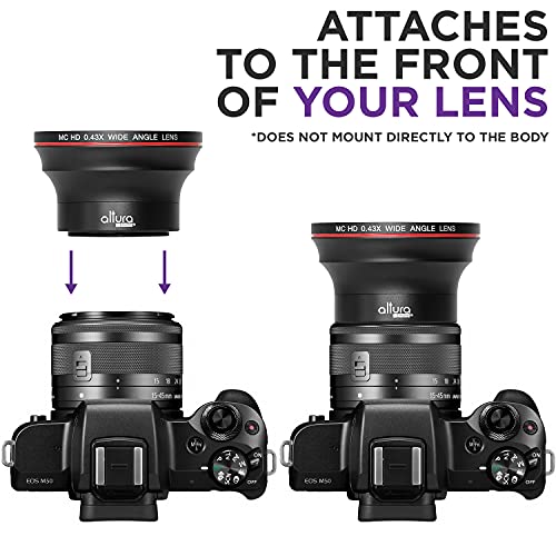 Altura Photo 49MM 0.43x HD Wide Angle Lens with Macro - Attaches to 49MM Filter Thread (Not Camera Body) Mirrorless Camera Accessories for Canon EOS M50, M2, M3, M5, M6 II, M10, M100, M200, R50, R100 - size: 49MM