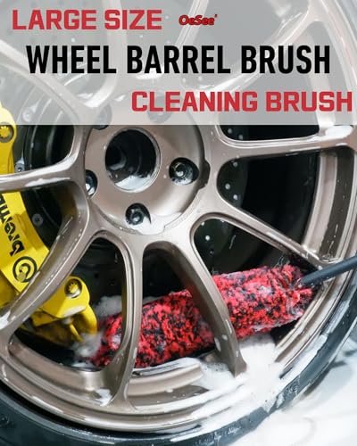 oesee Professional 4 Pack Long Handle Wheel Brush Kit for Cleaning Wheel and Tire- 2X Soft Wheel Cleaning Brush, Detailing Brush and Stiff Tire Brush, Bendable& Durable Wheel Rim Cleaner Brush Set - color: 4 Pack (Red & Black)