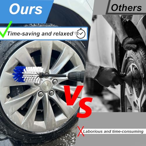 Wheel Brush Kit, Soft Drill Wheel Cleaner Brush, No Scratches Highly Dense Car Cleaning Brush Set for Wheels, Rims, Engines, Exhaust(Blue/White,2Pcs) - color: Blue/White,2pcs