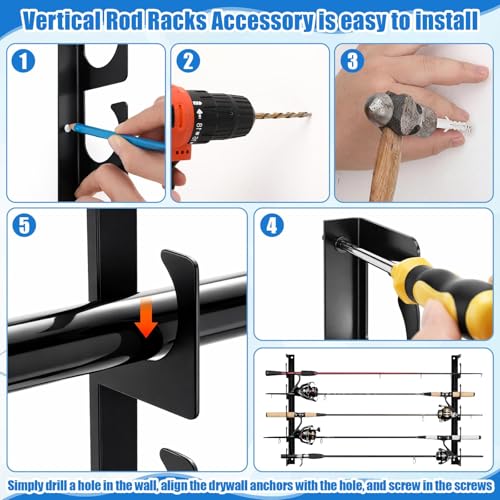 16 Pack Fishing Rod Holders for H5 Wall Ceiling Mounted Fishing Pole Racks Horizontal Pole Storage Holders for Garage Boats Door Rod Rack Summer Boat Accessories Nets Gifts Men