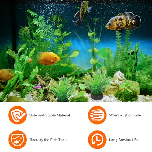 uxcell Aquarium Artificial Plants, 10 Pcs Fish Tank Plants Decorations Accessories Aquatic Ornaments Decor Water Grass, Green (Coco Leaves) - color: Green