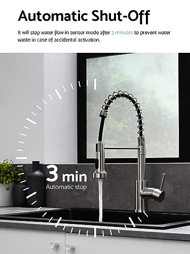 WEWE Touchless Kitchen Faucet with Pull Down Sprayer - Motion Sensor Kitchen Faucets Spring Single Handle Stainless Steel Kitchen Sink Faucet (Brushed Nickel) - color: Brushed Nickel, style: Transitional