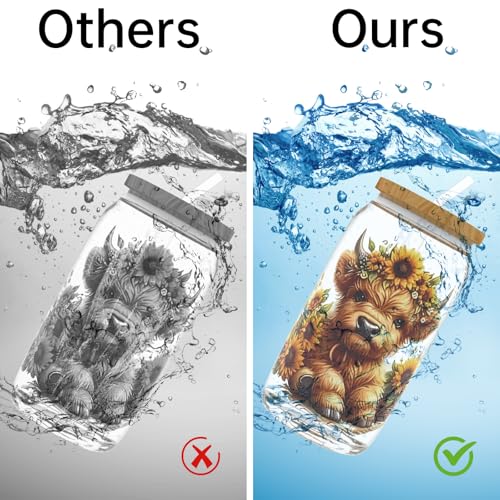 UV DTF Cup Wrap for 16oz Glass, 12 Sheets Highland Cattle Waterproof Rub On Transfers, UV DTF Decals Stickers for Tumbler Water Bottle - style: Highland Cattle