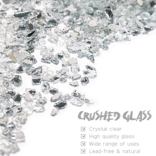 1.5 lb Mirror Crushed Glass for Resin Art and Crafts, 3-6mm Chunky Broken Glass Pieces, Solid Color Irregular Shards for Geode, Vase Filler, Aquarium Decor & DIY Crafts - color: White-backing Mirror