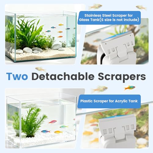AQQA Aquarium Magetic Glass Cleaner Brush with 2 Detachable Scrapers Floating Fish Tank Cleaning Tools Algae Scraper for 0.45-0.66 inch Thick Glass/Acrylic Tanks (X-Large) - size: X-Large