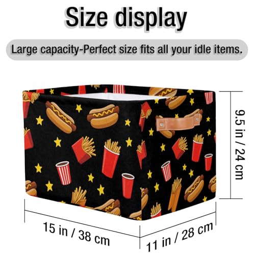 Storage Basket Hot Dog Fries Storage Bins with Handles Polyester Storage Boxes Collapsible Nursery Baskets for Bathroom Living Room,2 Pack - size: 2 Pack