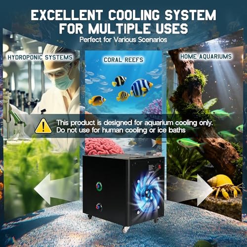 Albott 132 Gal Aquarium Water Chiller, 1/2 HP Fish Tank Chiller with Water Pump & 2 Pipes, Quiet Compressor Aquarium Cooler for Axolotl, Coral, Shrimp Tanks & Hydroponics, 110V Black - size: 1/2 HP