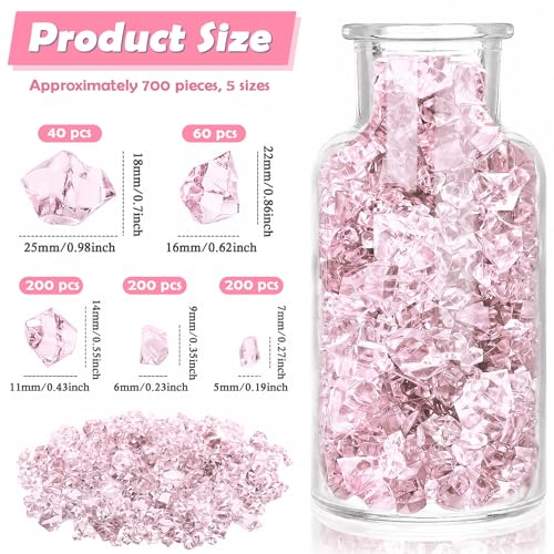 700 Pcs Pink Fake Ice Rocks 5 Sizes Acrylic Plastic Diamonds Crystals Gems Vase Fillers for DIY Craft Wedding Party Centerpieces Table Scatter Makeup Brush Holder Home Decor - color: Pink