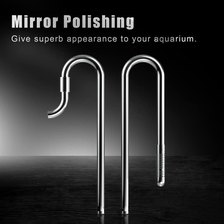 FZONE Stainless Steel Lily Pipe Inflow and Outflow Work with 16/22mm Filter Hoses, Ideal for Aquarium Plant Tanks, with Acrylic Pipe Fixer(16mm) - size: 16mm