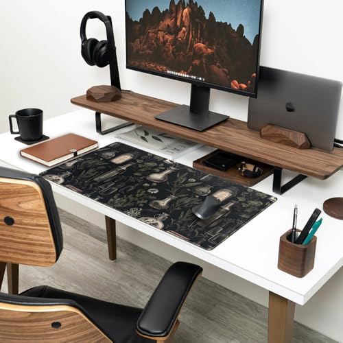 Black Aesthetic Desk Mat - Vintage Large Gaming Flower Mouse Pad XXL Plant Wildflower Mousepad Extended Laptop Computer Keyboard Mat for Women Girl Office Decor 31.5x15.8 in - color: Dark Plants