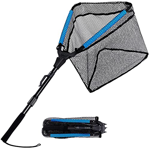 PLUSINNO Fishing Net Fish Floating Landing Net, Kayak Nets with Fixed Foldable Telescopic Pole Handle, Bass Trout Fishing Nets with Nylon Mesh for Pond Lake River, Fishing Gear Gifts for Men Anglers - color: Floating Net,Telescopic Handle/35Full, size: 0.