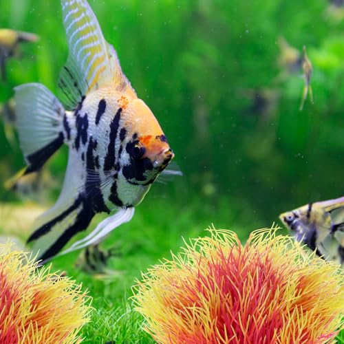 2PCS Fish Tank Plants Aquarium Plants Decorations Artificial Plastic Fish Tank Accessories Silk Green Natural Style Aquarium Plant (Pale Yellow) - color: Pale Yellow