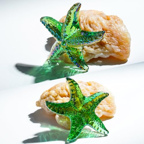 H&D HYALINE & DORA Glass Starfish Green Handmade Glass Sea Animal Figurine Mini Starfish Collectible Ornament for Beach Decor - color: Green