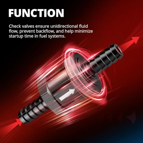 EVIL ENERGY 1/4" 5/16" 3/8" 1/2" Check Valve Set (6mm 8mm 10mm 12mm), 4 Pcs One Way Fuel Check Valve for Fuel, Diesel & Coolant, Black