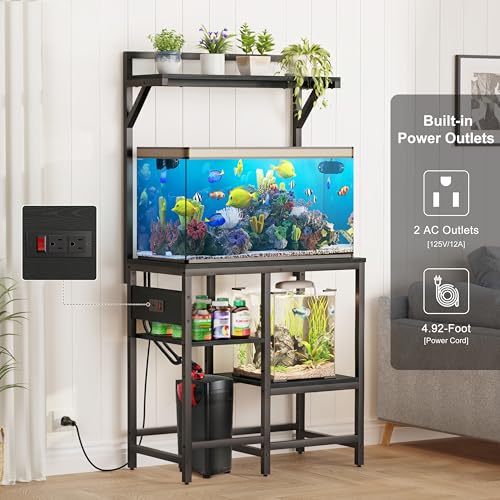 20-29 Gallon Fish Tank Stand, Aquarium Stand with Power Outlet, Heavy-Duty Reptile Terrarium Stand Table with Top Shelf for 20 Gal Long/High/Extra Long & 29 Gal, 30.7"L x 15.3"W x 30"H (Black) - color: Black, size: 20-29 Gallon