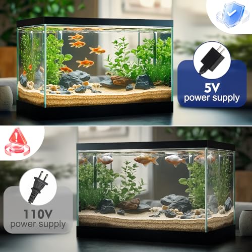 AQQA Electric Sponge Filter for Aquarium, Quiet USB Powered Breeding & Shrimp Filter with Bio Ceramic Media, Adjustable Air Intake & 360° Rotatable Outflow (110V Adapter Included) (S) - size: S for 10-40 Gal