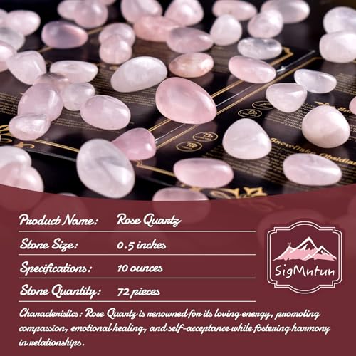 Polished Natural Rose Quartz Crystals - 72 Pcs, 0.5" 10 oz Handpicked Natural Tumbled Gemstones Rocks, Pebbles for Reiki, Chakra, Healing Home Decor - color: Rose Quartz, size: 0.5"
