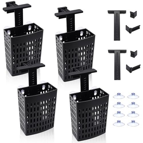 4 PCS Upgraded Aquarium Plant Holder, Adjustable thickness height Fish Tank Plant Holder with 4 Extension Hooks and 4 Suction Cups for Fish Tank Aquaponic Plant Cultivation