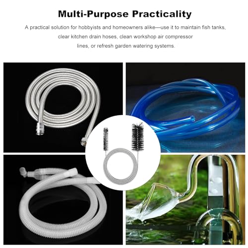2-Pack Flexible Dual-Ended Aquarium & Kitchen Tube Brush – Stainless Steel Core with Durable Black Plastic, 61-Inch Long Cleaning Tool for Hoses, Pumps, and Narrow Pipes（Black）