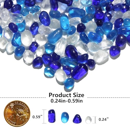 QYGL 0.55LB Blue Mixed Clear Glass Pebbles, Tumbled Sea Glass Stones for Vase Fillers, Fish Tank Gravel, Aquarium Rocks, DIY Crafts, Plant Pots, Wedding & Home Decor, Transparent Glass Gemstones - color: Blue Mixed