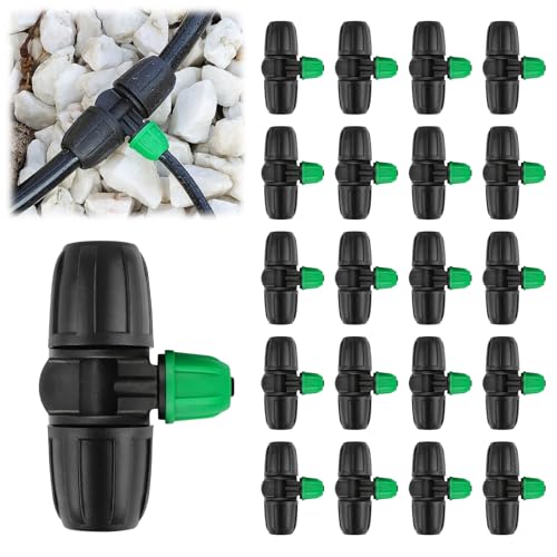 Kalolary 20PCS Locked Barbed Tee Connectors, 5/16" to 1/4" Drip Irrigation Fittings Kit 8/12mm to 4/7mm Tube Lock Female Connector 3-Way Barbed Lock Irrigation Parts for Watering System (Black Green) - color: Black Green 5/16" to 1/4" 3-Way