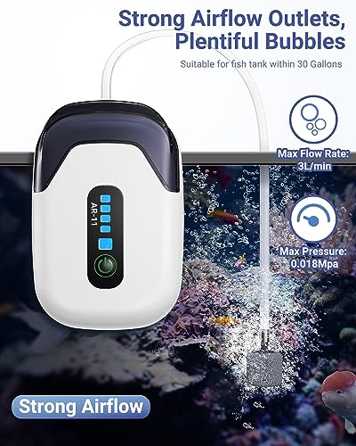 MoonOrange Aquarium Air Pump, Rechargeable Portable Oxygen Pump with Single/Dual Outlets, Quiet Aerator for Fish Tank up to 30/70 Gallon, Outdoor Fishing, Fish Transport and Power Cut. - style: 1W/AR-11