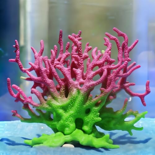 Artificial Coral Aquarium Ornament - PVC Fish Tank Decor for Aquascaping (5.9x5.12x2.17 Inch) - Green&Pink - color: Green&pink