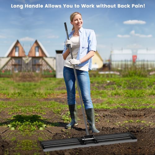 Goplus Lawn Leveling Rake, 46" x 10" Heavy Duty Level Lawn Tool w/ Ergonomic Handle for Soil, Effort-Saving Landscape Rake for Garden, Backyard, Golf Course, Farm, Pasture, Black - style: 46" x 10", Black
