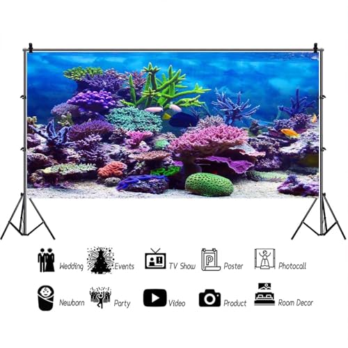 20x10ft Under The Sea Backdrop Underwater Seascape Coral and Fish Aquarium Large Photography Background Marin Ocean Diving Atoll Reef Summer Birthday Adult Portrait Photoshoot Studio Props - size: 20x10ft