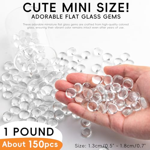 1 LB Clear Glass Marbles, Transparent Mini Flat Glass Beads~150 PCS for Vase Fillers, Floral Bottom Mancala Gems Pebbles Fish Tank Rocks for Table Aquarium,Home Decor Art Craft Supplies(0.5"~0.7") - color: Clear~1 Lb, size: 1 LB